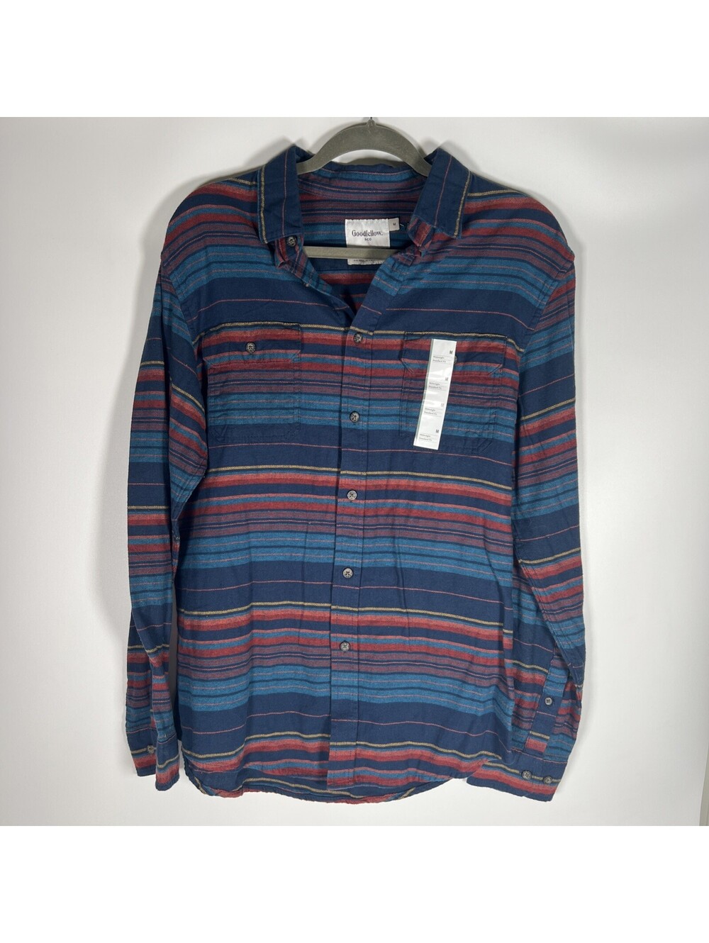 NWT-Goodfellow Multi Striped Collared Button Down Standard Flannel Shirt-Men's M